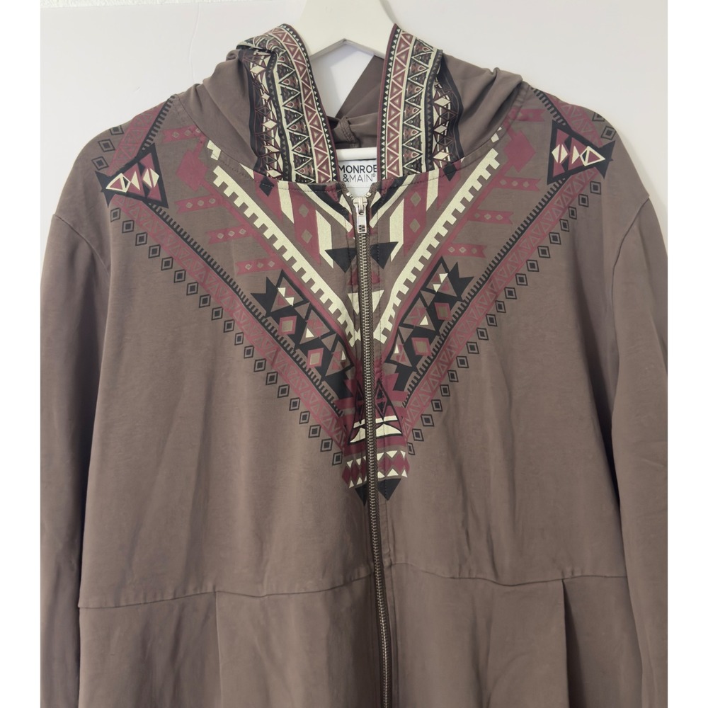Monroe & Main Brown‎ Geometric Aztec Print Zip Up Hoodie Long Sleeve Women 3X - Picture 2 of 10